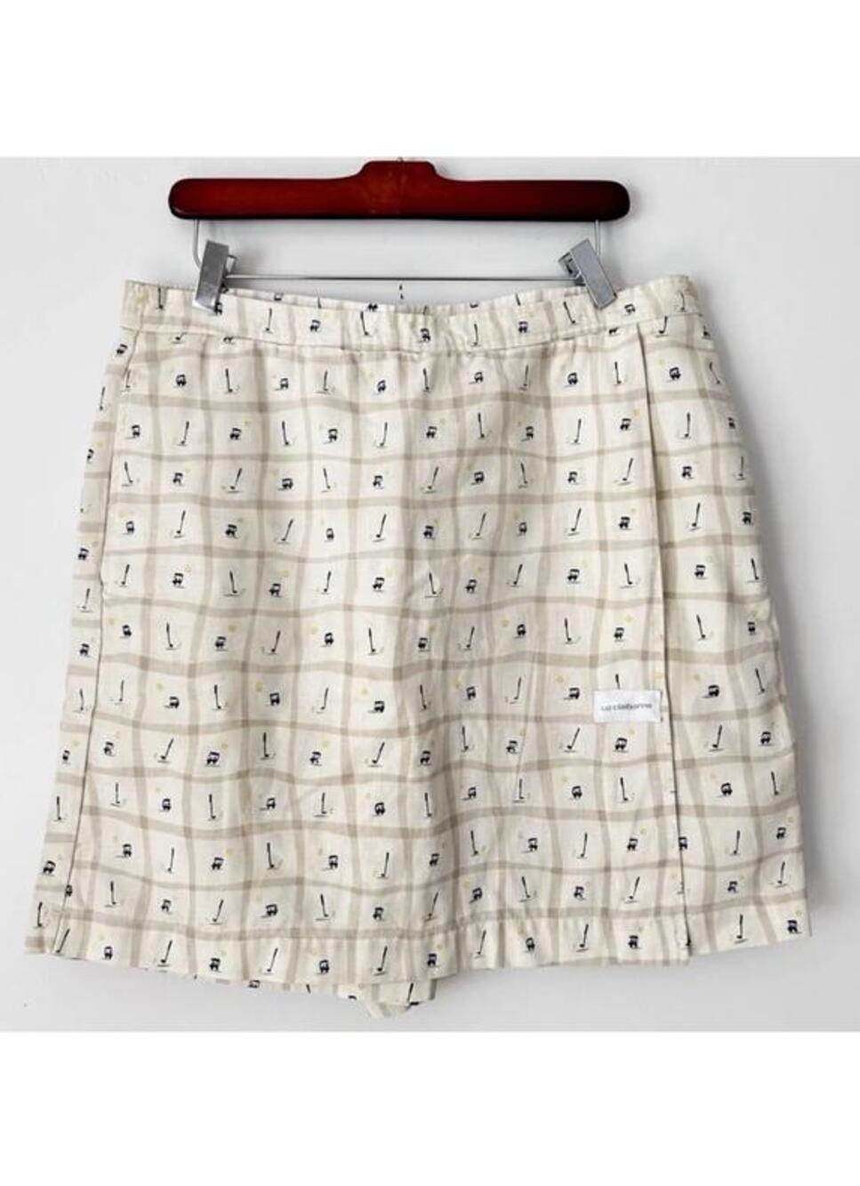 Vintage Golf Skort Liz Claiborne Linen Cream Plaid Print Skirt